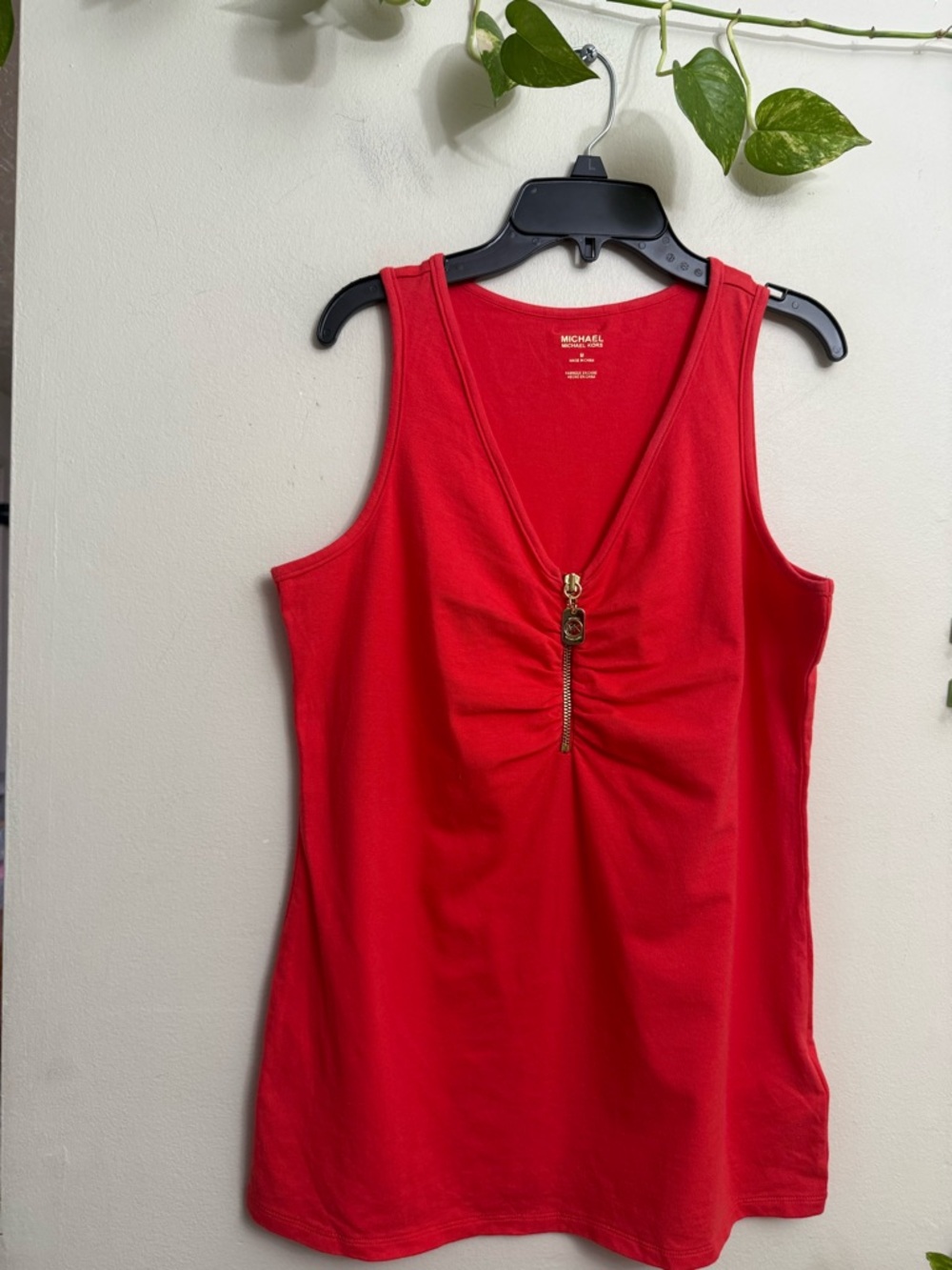 Michael kors  women’s orange V-Neck Tank with Front Zip Detail